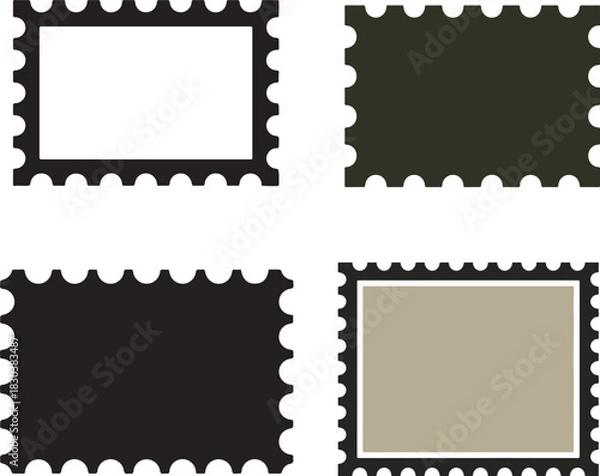 Fototapeta Blank postage stamp templates, vector set with perforated edges