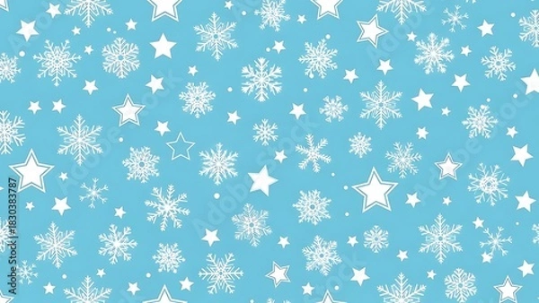 Fototapeta Winter Wonderland Seamless Pattern with Snowflakes and Stars on Blue Background.