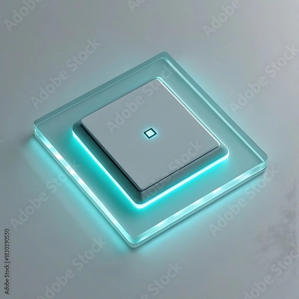Obraz Abstract geometric shape with glowing blue light and metallic center