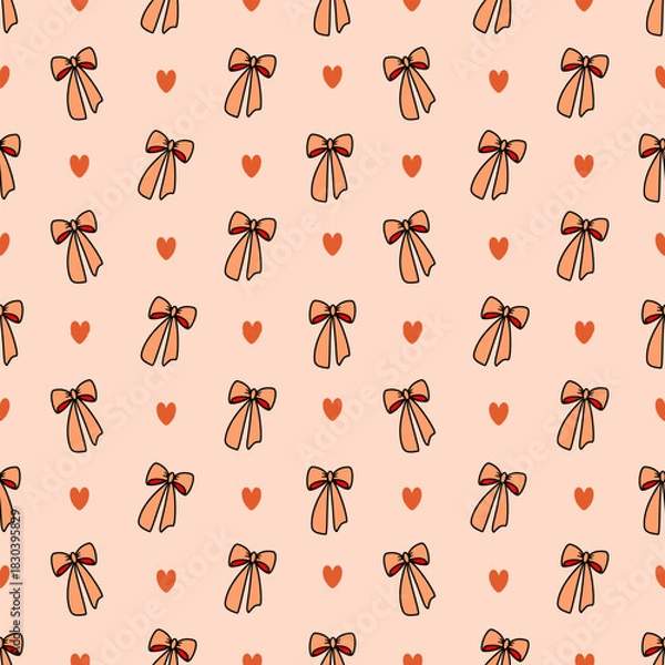 Obraz Cute ribbon seamless pattern, cute fabric pattern, children's background, warm winter tones, Valentine's Day.