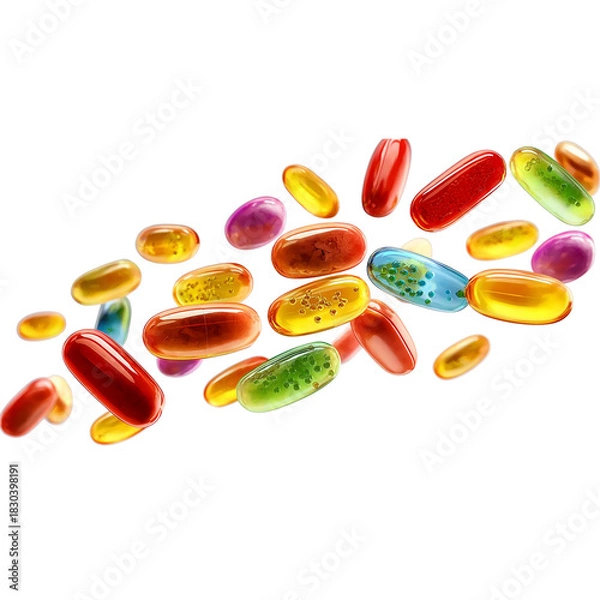 Fototapeta Assorted Gel Capsules and Pills isolated on a transparent background