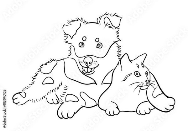 Fototapeta Cat & dog line art 05. Good use for symbol, logo, web icon, mascot, sign, or any design you want.