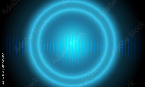 Fototapeta blue wave frequency graphic with circle blue ring glow neon light around cyberspace abstract high technology background