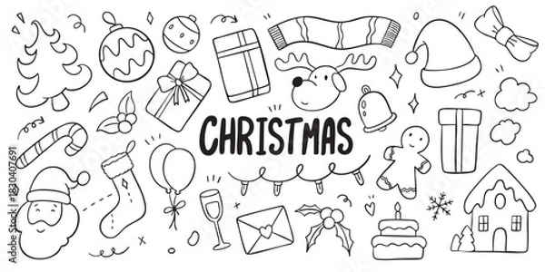 Obraz Cute Christmas doodle elements. Vector illustration