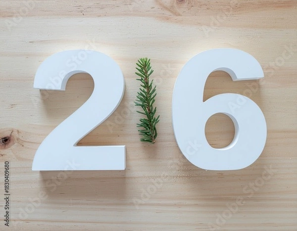 Fototapeta 26" number with fir branch on wood