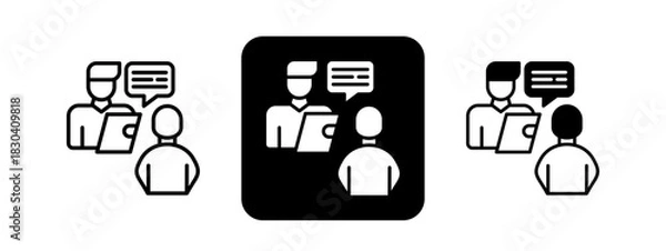 Fototapeta Interview  Solid color and black line drawing vector illustration set
