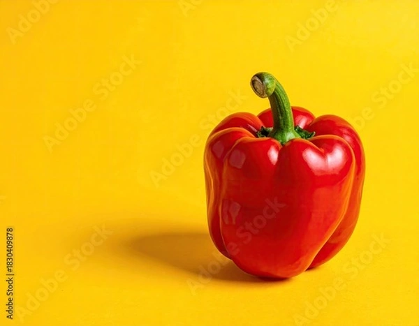 Fototapeta Red pepper on yellow. Simplicity, contrast, studio shot