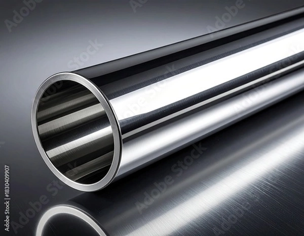 Fototapeta Shiny metal pipe section, cylindrical, reflective surface