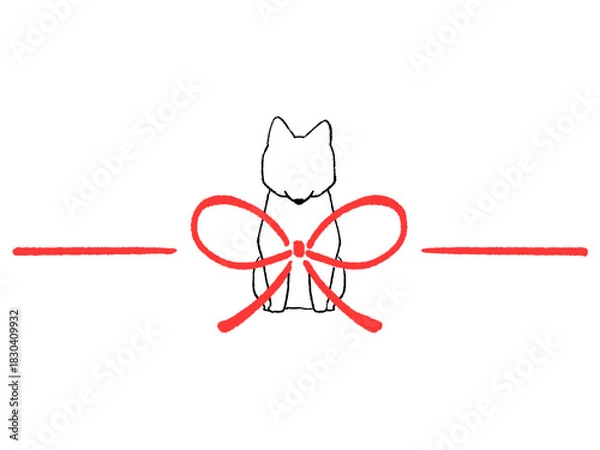 Obraz 赤い蝶結びと犬　シンプルでかわいい線画　イラスト