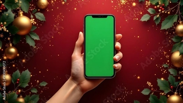 Obraz Green screen smartphone on Christmas Background