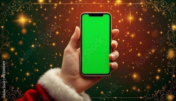 Obraz Green screen smartphone on Christmas Background