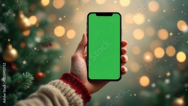 Obraz Green screen smartphone on Christmas Background