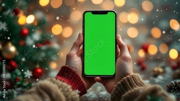 Obraz Green screen smartphone on Christmas Background