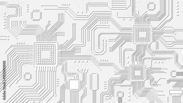 Obraz Abstract White Circuit Board Background With Clean Microchips And Lines Vector Design