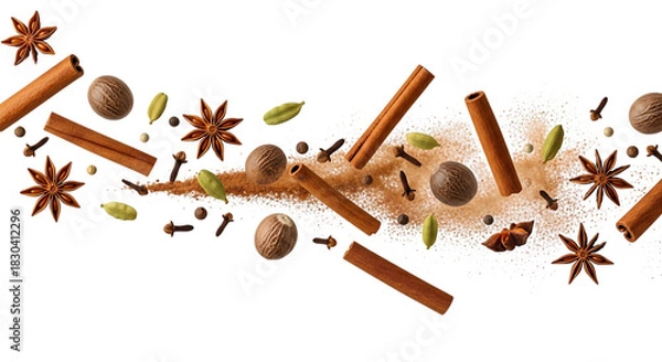Obraz Collection of aromatic spices and cinnamon sticks isolated on transparent background