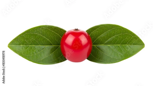 Fototapeta Red currant with leaves isolated on transparent background in studio