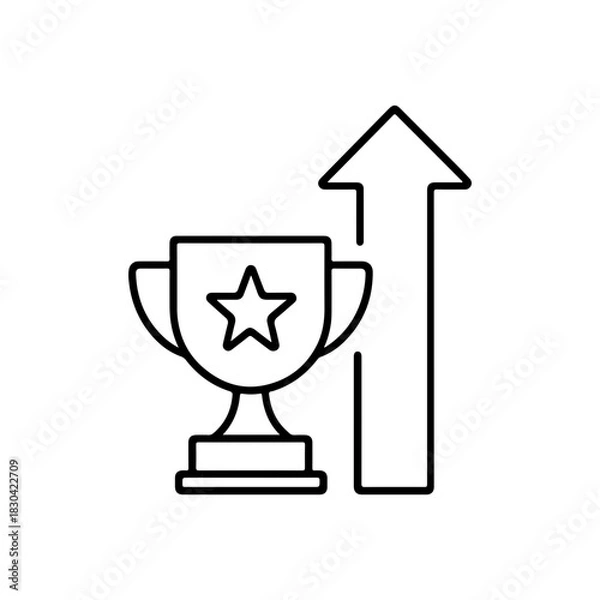Fototapeta Simple line icon of a trophy cup with a star next to an upward pointing arrow