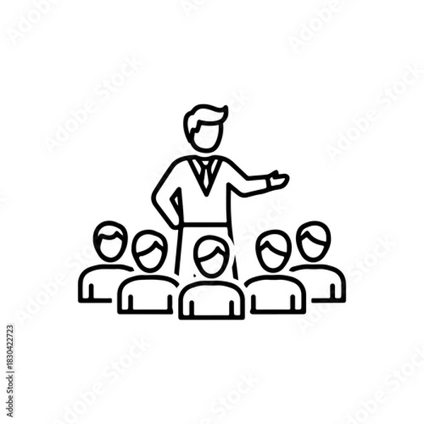 Fototapeta Line icon of a businessman or leader presenting to a group of people