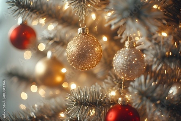 Obraz Twinkling Lights on a Festive Tree