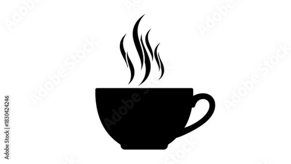 Fototapeta Black silhouette of a steaming cup isolated on transparent background