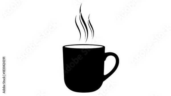 Fototapeta Black mug with hot drink isolated on transparent background, simple design