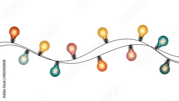 Fototapeta String of colorful christmas lights isolated on transparent background