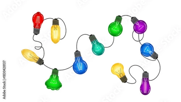 Fototapeta String of colorful christmas lights isolated on transparent background