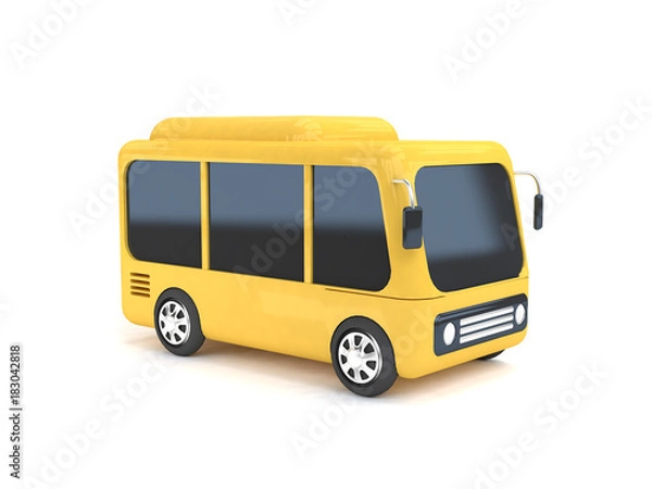 Obraz yellow bus cartoon white background 3d rendering