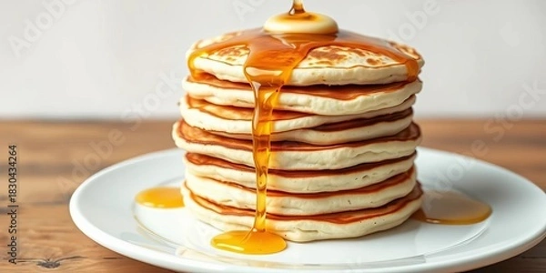 Fototapeta Fluffy stack of hand-drawn pancakes, syrup drizzling,  cute,  rustic
