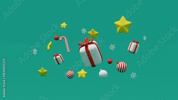 Fototapeta Christmas ornaments isolated on green background, Winter Xmas, 3d rendering