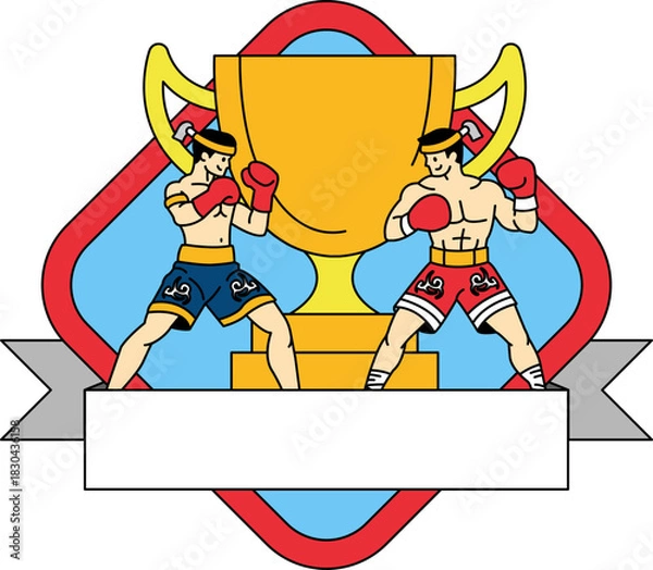 Fototapeta illustration logotype of Two males boxer in front of the trophy