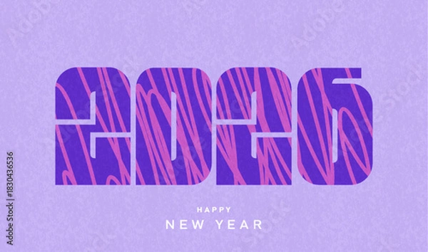 Obraz Modern 2026 Happy New Year Illustration with Bold Typography and Textured Purple Background