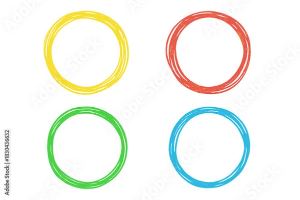Fototapeta Colorful hand-drawn scribble circles set with yellow red green and blue frames