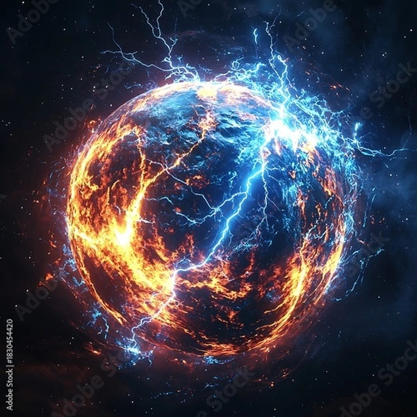 Obraz Bright nebula sphere crackling with electric fire high resolution picture