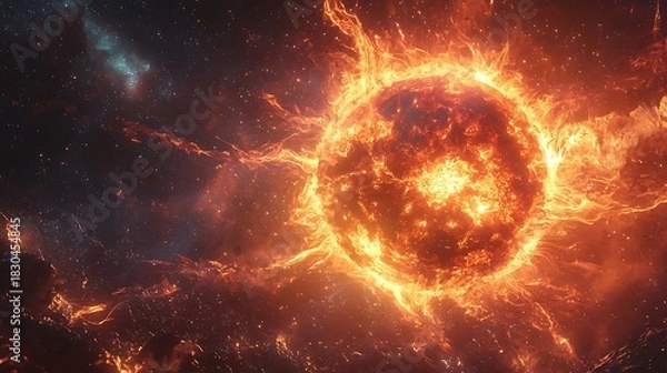 Obraz Cosmic fiery sun erupting in space high resolution picture