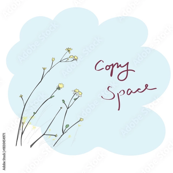 Fototapeta small flowers with copy space illustration vector sketch with black lines