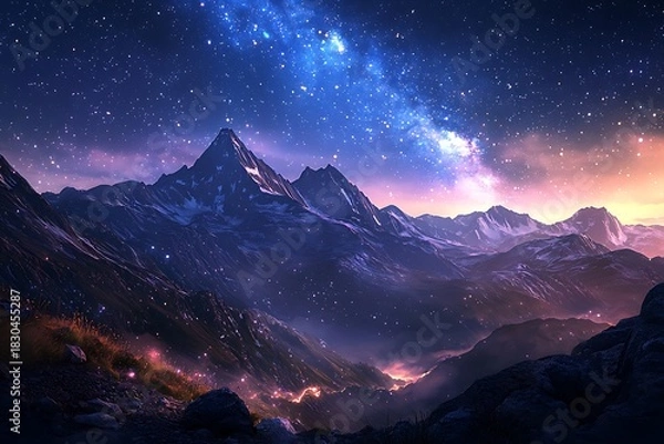 Obraz Cosmic mountain landscape under glowing galaxy high resolution picture