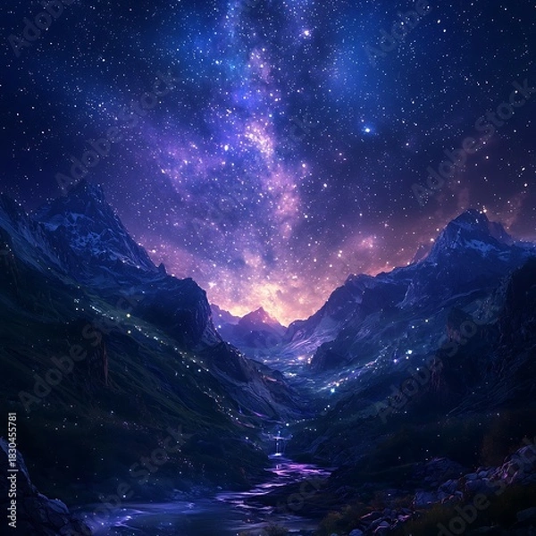 Obraz Dreamy twilight mountains under sparkling galaxy high resolution picture
