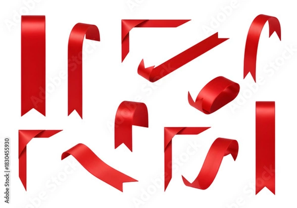 Obraz Collection of various red ribbon elements and decorative corners isolated on transparent background