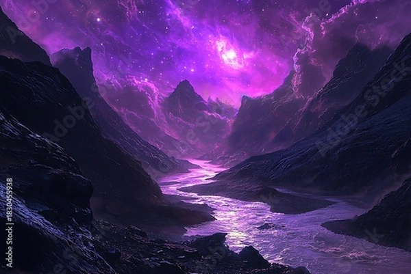 Obraz Cosmic valley glowing under nebula sky high resolution picture