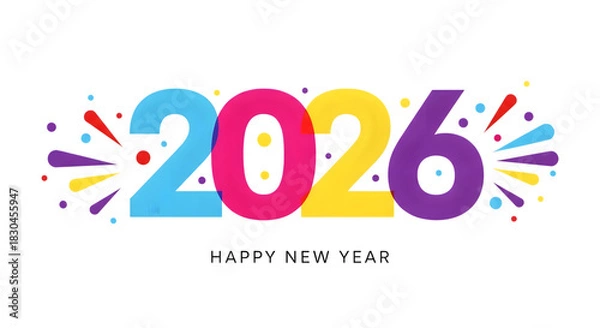 Obraz Colorful 2026 happy new year greeting design with festive confetti elements isolated on transparent background