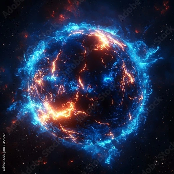 Obraz Electric fire swirling across vibrant cosmic sphere high resolution picture