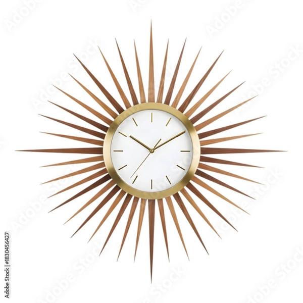 Obraz Stylish sunburst wall clock with wooden rays, isolated on transparent background