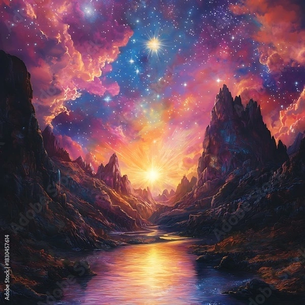 Obraz Ethereal starlight shining through mystic mountains high resolution picture