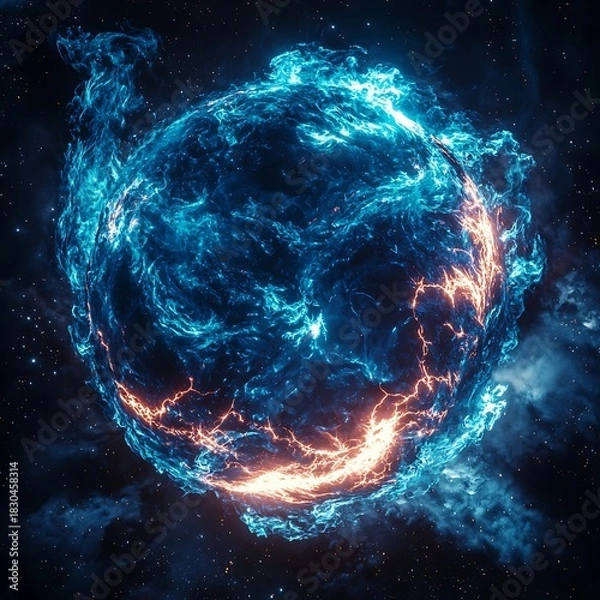 Obraz Fiery cosmic sphere glowing with electric storms high resolution picture