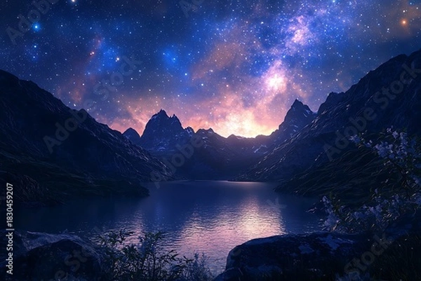 Obraz Glittering universe stretching across high peaks high resolution picture