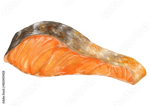 Obraz 美味しそうな焼き目がついた、リアルな焼き鮭の切り身イラスト