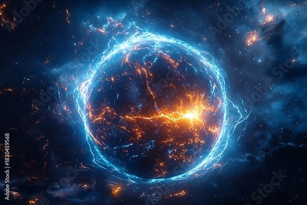 Obraz Intense electric energy striking erupting cosmic fireball high resolution picture