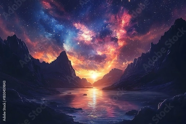 Obraz Magical dawn shimmering across tranquil waters high resolution picture