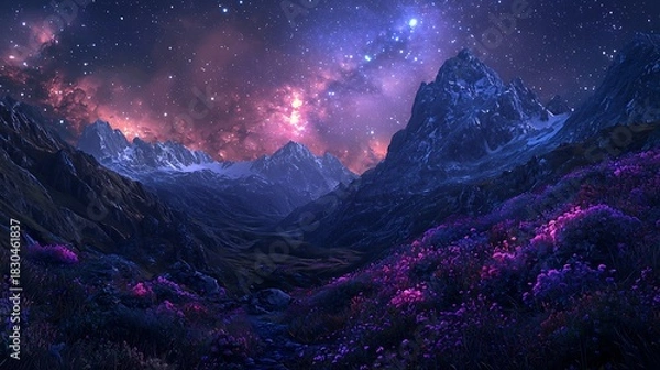Obraz Stunning galaxy shining above dark mountains high resolution picture